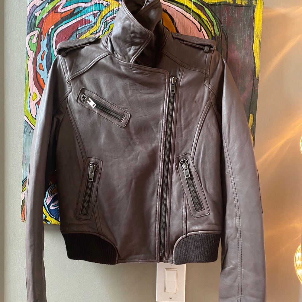 American Eagle brown genuine leather bomber jacket